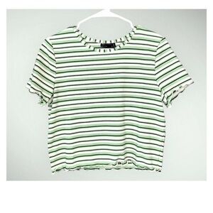 ASOS Design Green Striped Short Sleeve Cropped Ribbed Round Neck Top 10
